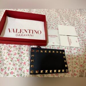 Valentino Garavani Black Rockstud Card Holder wallet